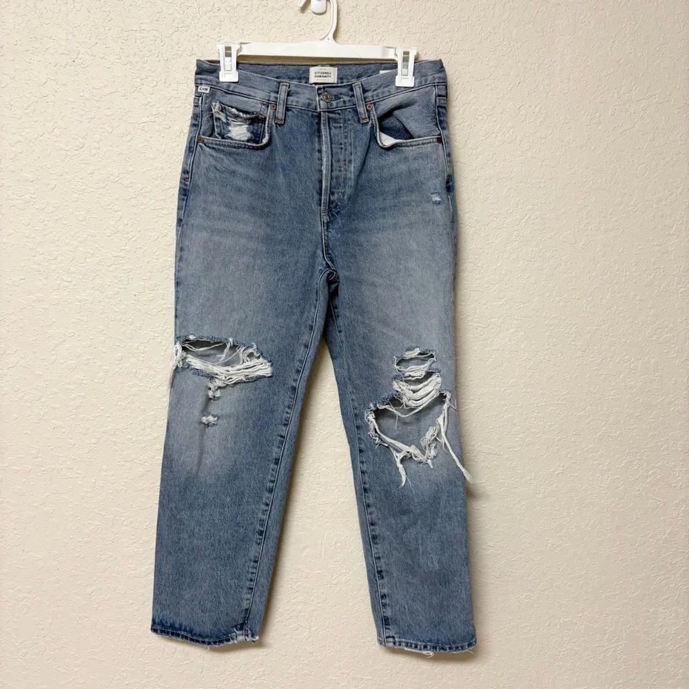 Citizens of Humanity Jeans Womens Emery Crop Distressed Denim Button Fly Sz 26